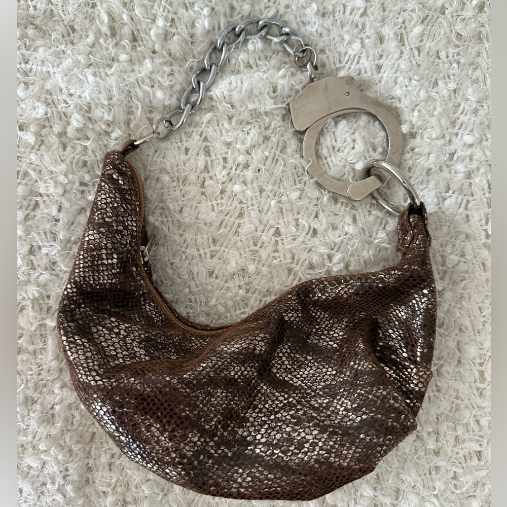 INSANELY RARE CUFFZ BY LINZ hand cuff mini metallic brown shoulder bag